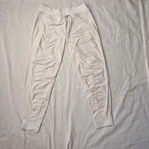 Athleta Attitude Ruched Leg Elastic Drawstrings Waist Pants Clay Cream‎ Size 14